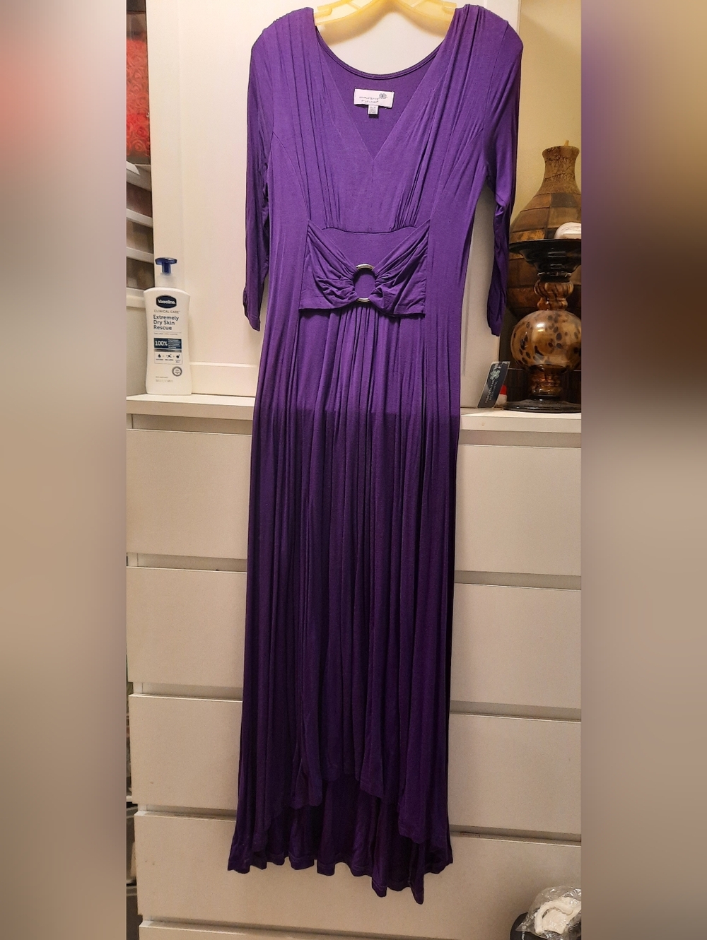 NWT Completely Me By Liz Lange Purple 3/4 Sleeve Maxi Dress W/ Waist Ring Detail